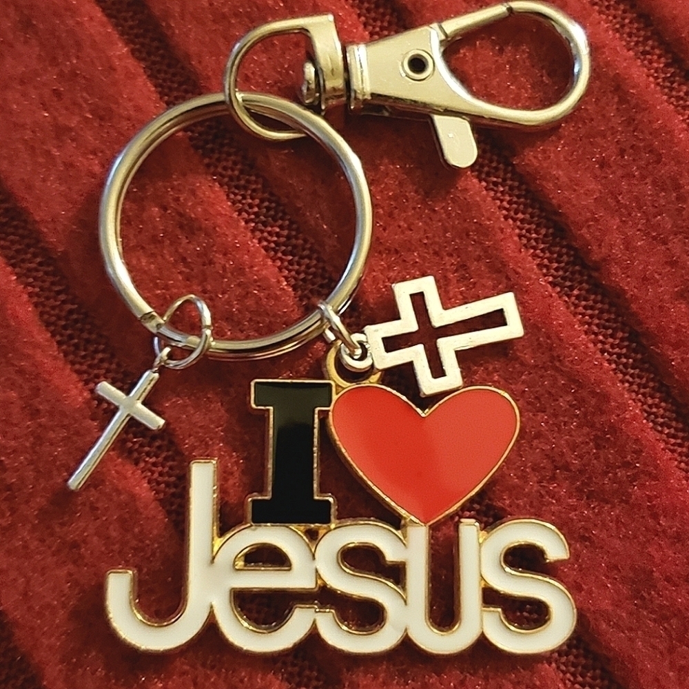 I Love Jesus Cross Keychain